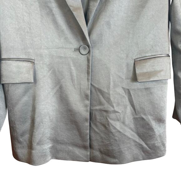 MNG light blue satin one button padded shoulder blazer SIZE M - Picture 3 of 7